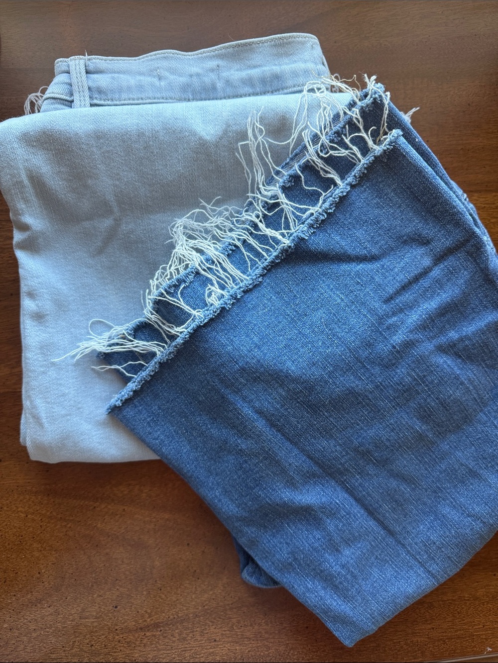 Set of 2 Frame Denim Le Easy Flare Frayed Hem - Light & Medium Blue